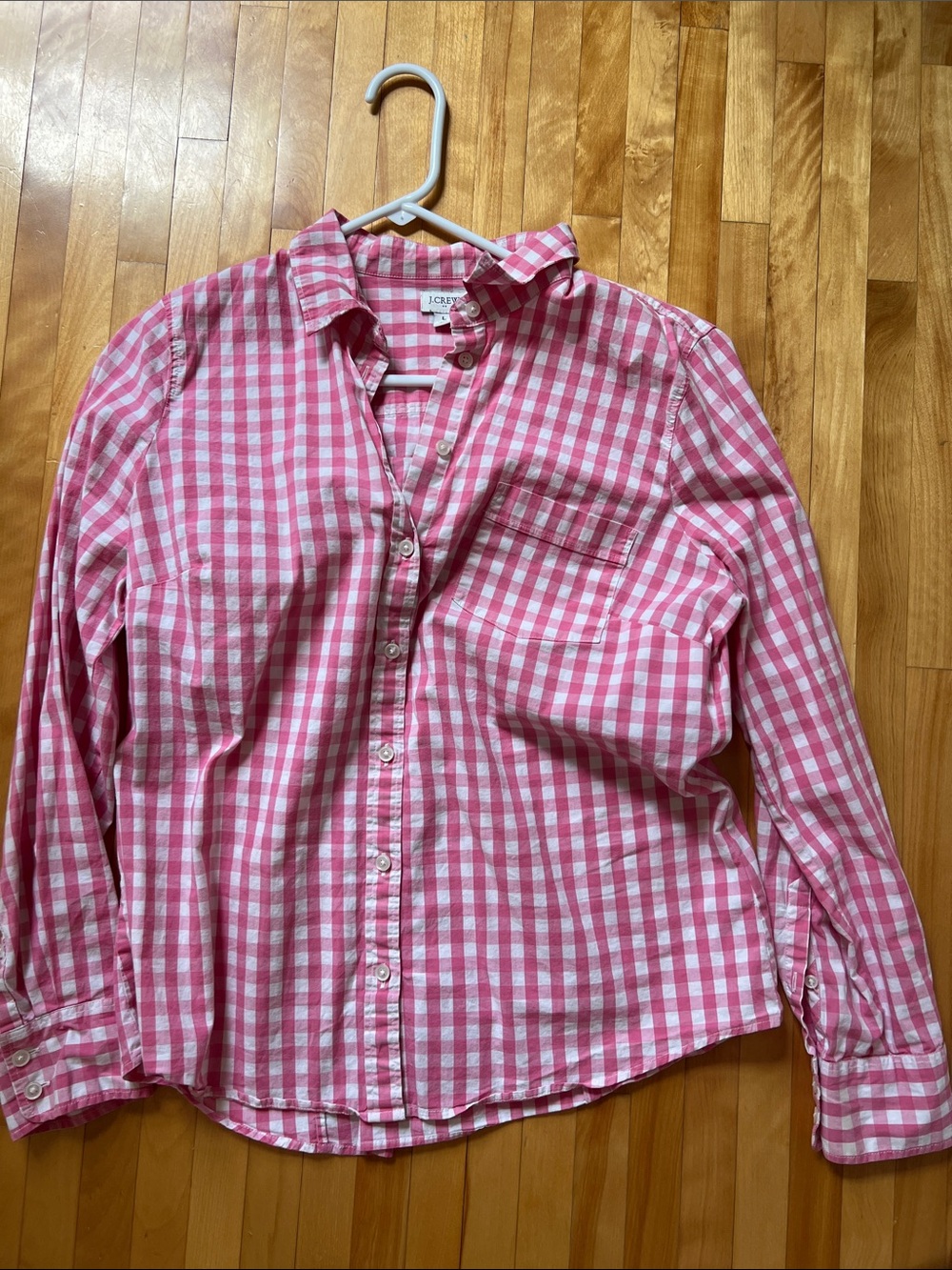 J. Crew Pink and White Gingham Button-Down Blouse